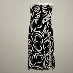 NWT Urban Outfitters Womens Strapless Dress Black Linen Blend Thigh Slit Medium